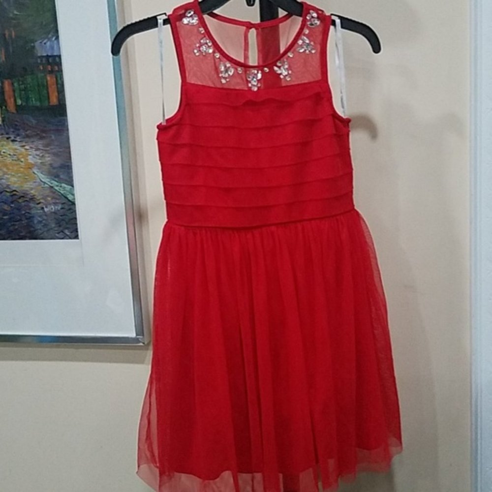 Sequin Hearts Girls Red Dress with Stones Size 10